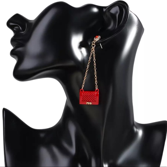 NEW ❤️ Red Classy Bag Purse Drop Earrings - Picture 6 of 6